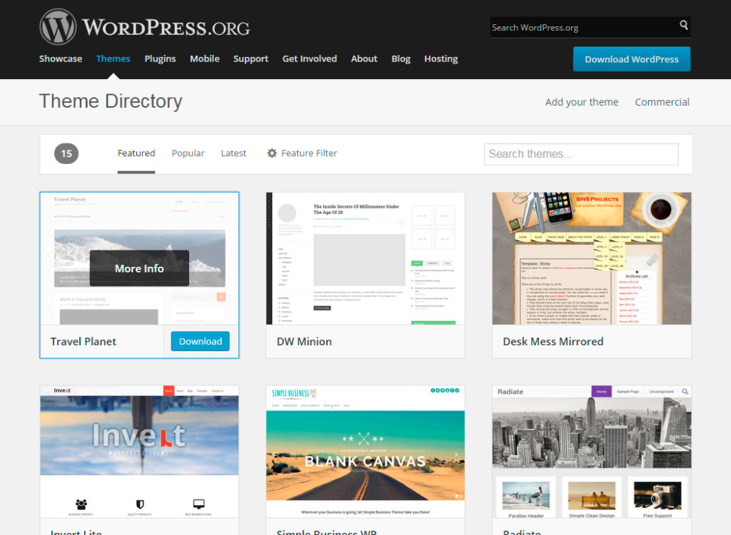 Novo layout no diretório de temas do WordPress